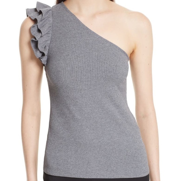 Rebecca Taylor Top Sweeter Ribbed Jersey One-Shoulder Top Gray Color - Picture 1 of 9